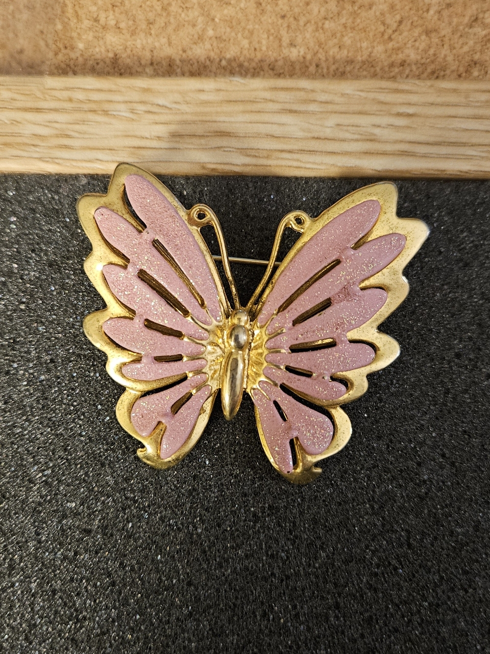 Vintage Gold and Pink Butterfly Brooch.